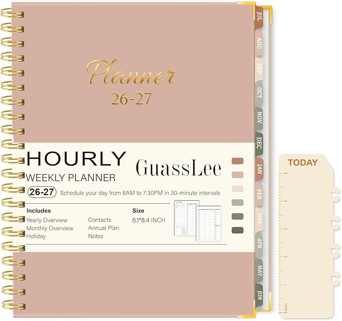 2026-2027 Academic Planner, Weekly & Monthly Appointment Book from Jul. 2026 - Jun. 2027, Work & Life Daily Hourly Planner with Time Slots, A5 Agenda Organizer for Home School Office, Pink, 8.4"x 6.1"