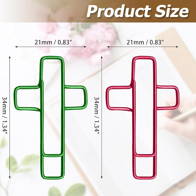 100Pcs Cross Paper Clips, Versatile Bible Paper Clips Journaling Paper Clip, Great Bookmarks for Bible Study Supplies/Christian Office and Home(Multicolored)