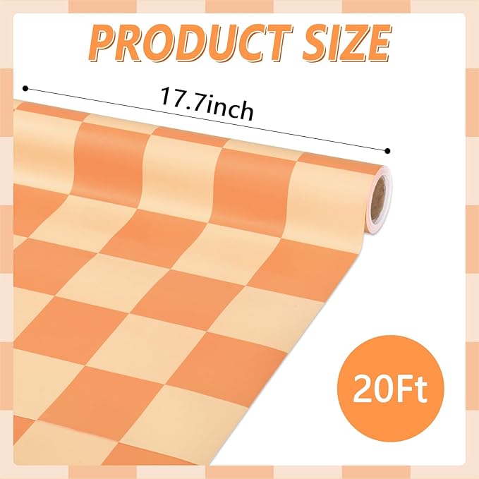 Hippie Orange Checked Bulletin Board Paper Roll Retro Orange Bulletin Board Background Paper Back to School Classroom Decor Poster for Art Craft DIY Project Home Office Party Supplies 17.7in x 20ft
