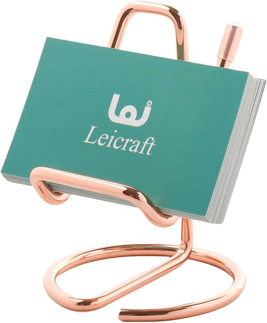 Business Card Holder for Desk, Cute Metal Card Organizers and Office Desk Accessories for Men and Women (Vertical Rose gold)