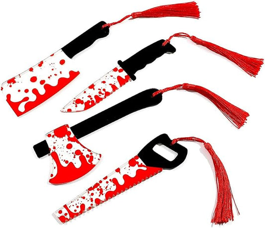 Horror Movie Knife Acrylic Bookmark, Gothic Character Dagger with Tassel,Book Lover Book Mark Halloween & Christmas Gift(4PC Knife)