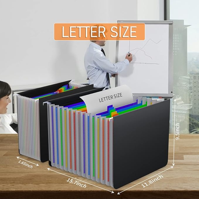 TOPCJ Expanding Hanging File Folders,Plastic Expandable Hanging Folder Letter Size,Filing Cabinet,13 Innovative Accordion Pocket,Alphabetical Tab,Large Capacity,Durable File Organizer 4 Colored