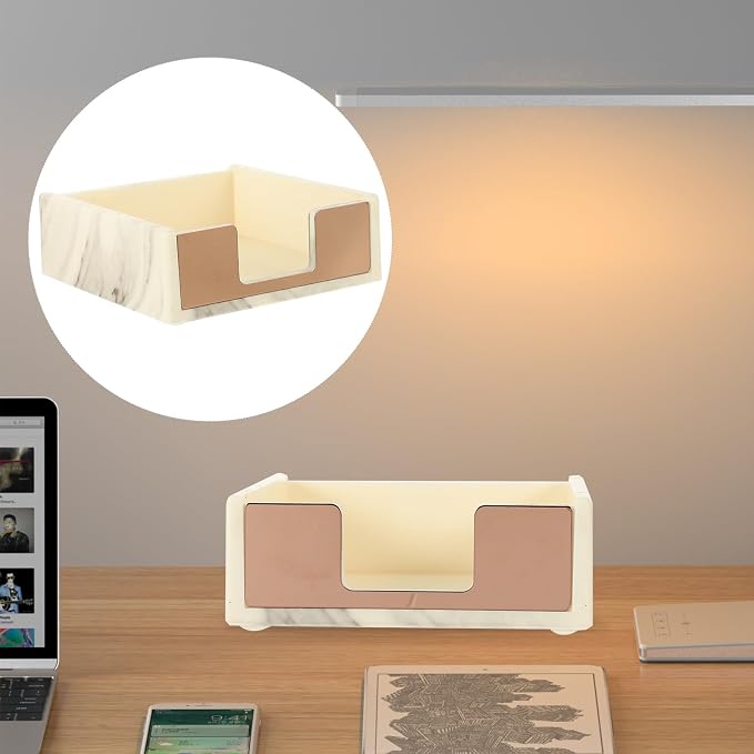 Memo Pad Box and Sticky Paper Case, Marble Pattern Desktop Notepad Organizer Gold Accent, Office Supply Organizer for Memo Pad Storage and Note Dispensing