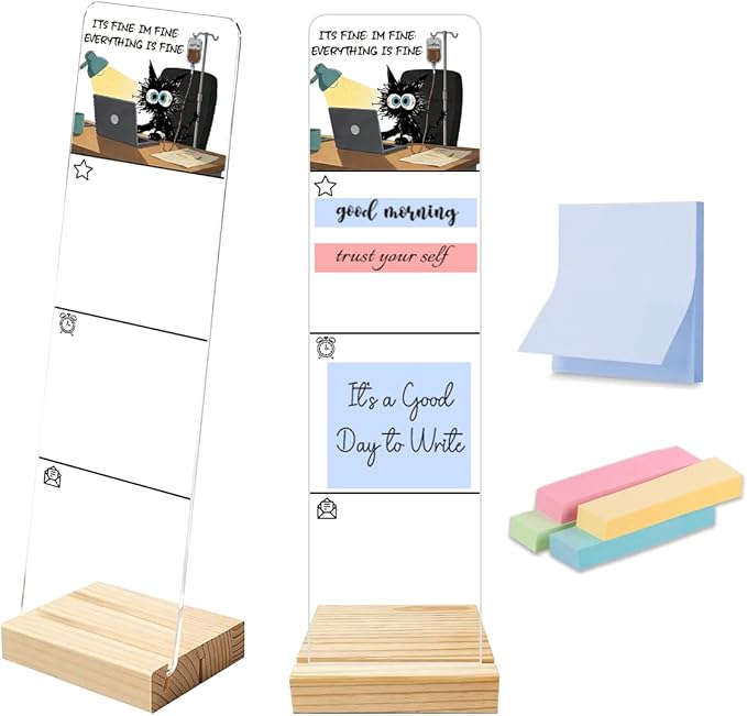 It's Fine I'm Fine Everything is Fine Cat Office Decor Sticky Note Holder, Funny Office Monitor Memo Board Decorations for Shelf Desk Accessories Black Cat Gifts