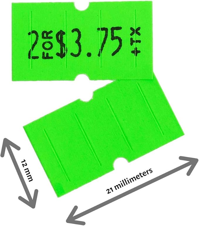 Perco 1 Line Fluorescent Green Labels - 1 Sleeve, 8,000 Blank Pricing Labels Bundled w Perco Pro 1 Line Price Gun with Labels Kit & Ink Roll for Perco Pro 1 Line & Perco Pro 2 Line Perco Labelers