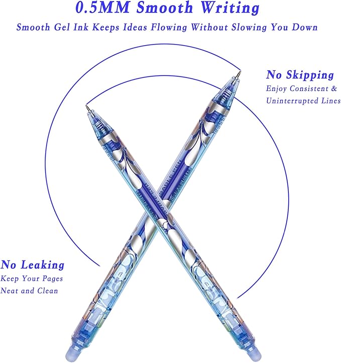 6Pcs Erasable Gel Pens Blue Ink, 0.5mm Retractable Quick Dry Fine Point Pens, Smooth Writing Pens for Journaling, Coloring, Drawing, Doodling, Note Taking