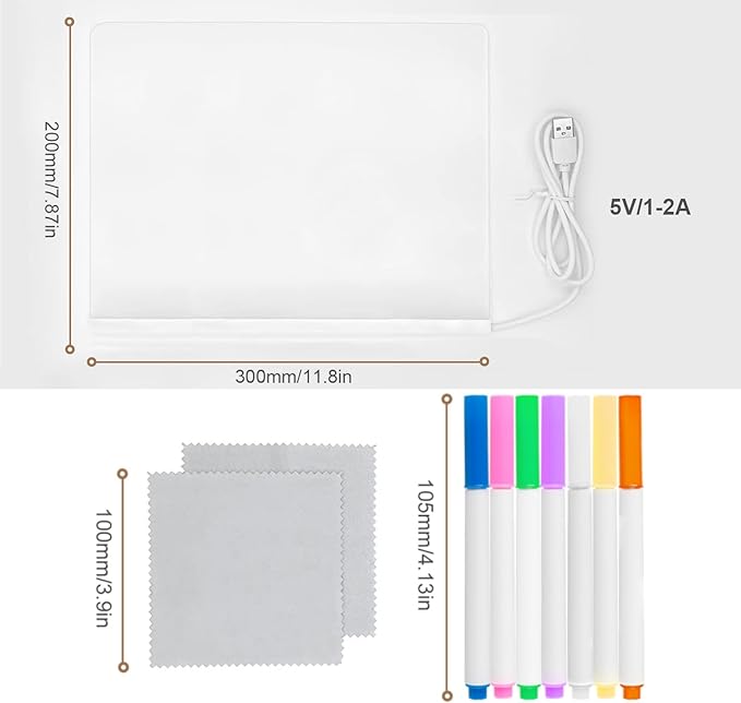 LED Drawing Board, 2026 New Led Drawing Board for Kids, Glowboard, Acrylic Dry Erase with Light,Includes 7 Color Pens,for Office, School, Home(12 * 8in)