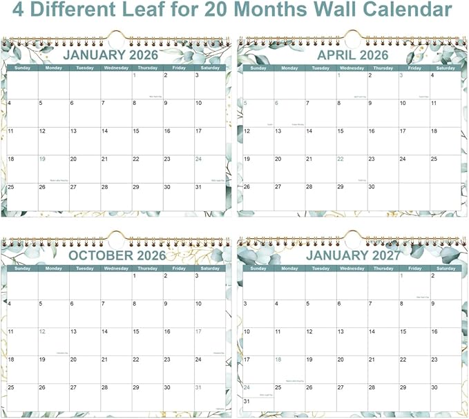 2026 Calendar, Wall Calendar 2026 from January 2026 - June 2027, 18 Months Calendar with Premium Paper, Twin-Wire Binding & Hanging Hook, 8.5" x 11", Green Leaf