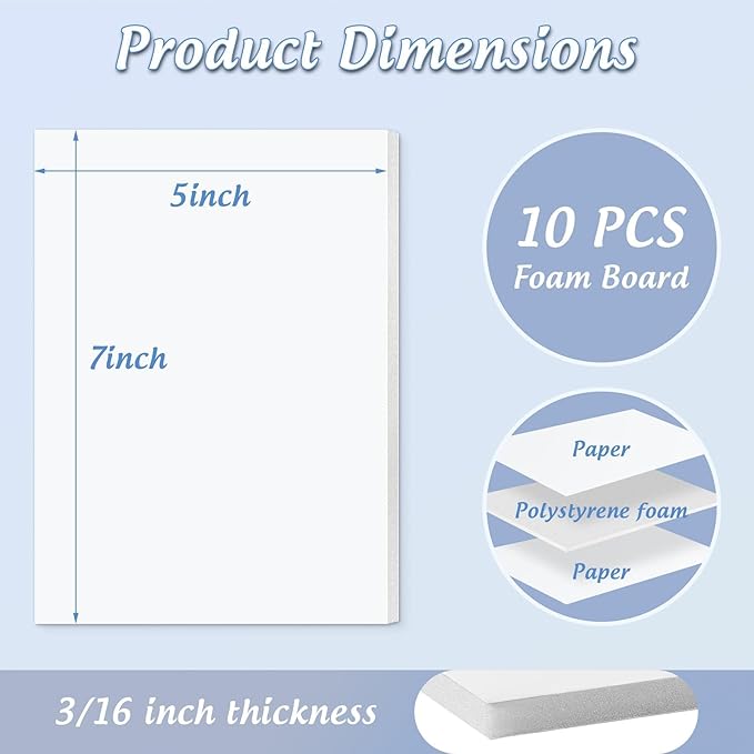 Golden State Art, 10 Pack White Foam Board 5X7 Inch, 3/16'' Thick, Acid Free Foma Core Poster Board for Mounting, Crafts, Art, Presentation