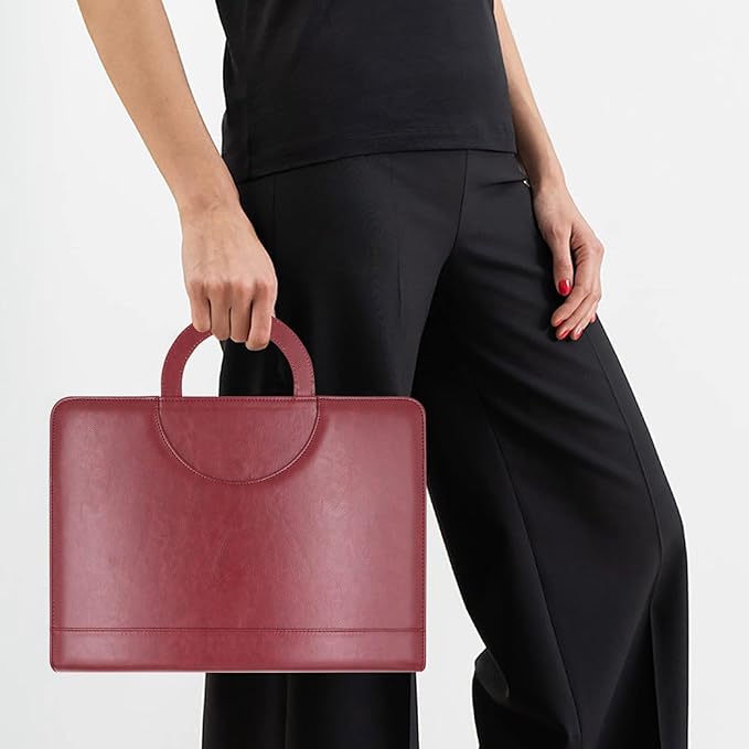Darolin Zippered Leather Padfolio Portfolio with [Hidden Handle] and [Clipboard], Business Conference Organizer Notepad Folder, Portfolio Bag for Women/Men (Redwine)