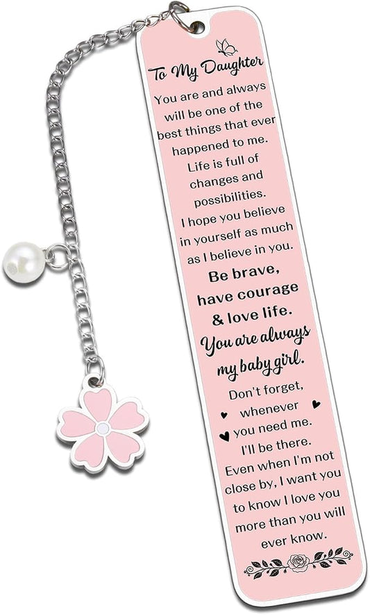 Daughter Gifts from Mom Dad, Birthday Graduation Gifts for Daughters, Pink Bookmark Gift for Daughters Stepdaughter Teen Girl, College Girl Graduation Bookmark, Inspirational Back to School Supplies