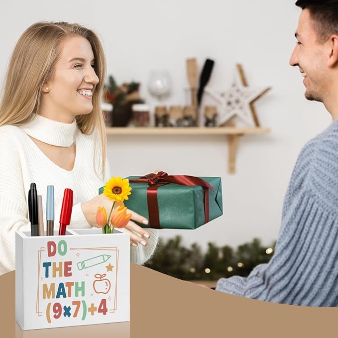 Funny 67 Math Teacher Pencil Holder Decor Teacher Appreciation Gifts for Office Mathematician Math Lover Gifts math Theme Wooden Organizer Vase for Office Home Desk Table Bookshelf