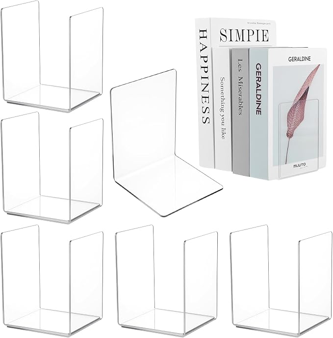 16 Pcs Clear Acrylic Bookends, Heavy Duty L Shaped Dividers for Shelves, Organizer for Books Movies CDs, for Home Office Library, 5.1x3.9x3.9 Inches