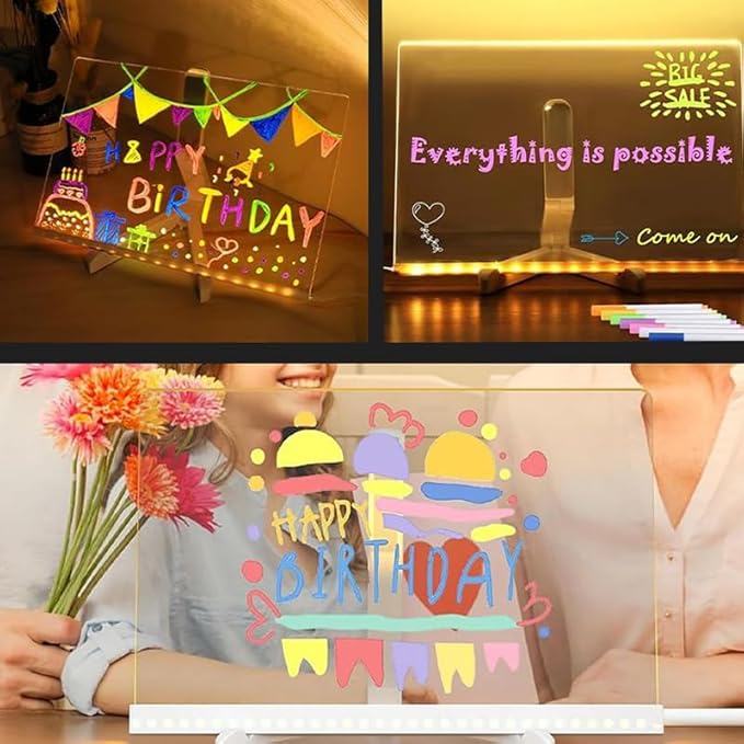 Led Note Board with Colors, 4 Modes & 7 Colors Acrylic Dry Erase Board with Light, 7 Markers, Led Illuminated Drawing Board for Office Home (11.8 * 7.9 in)