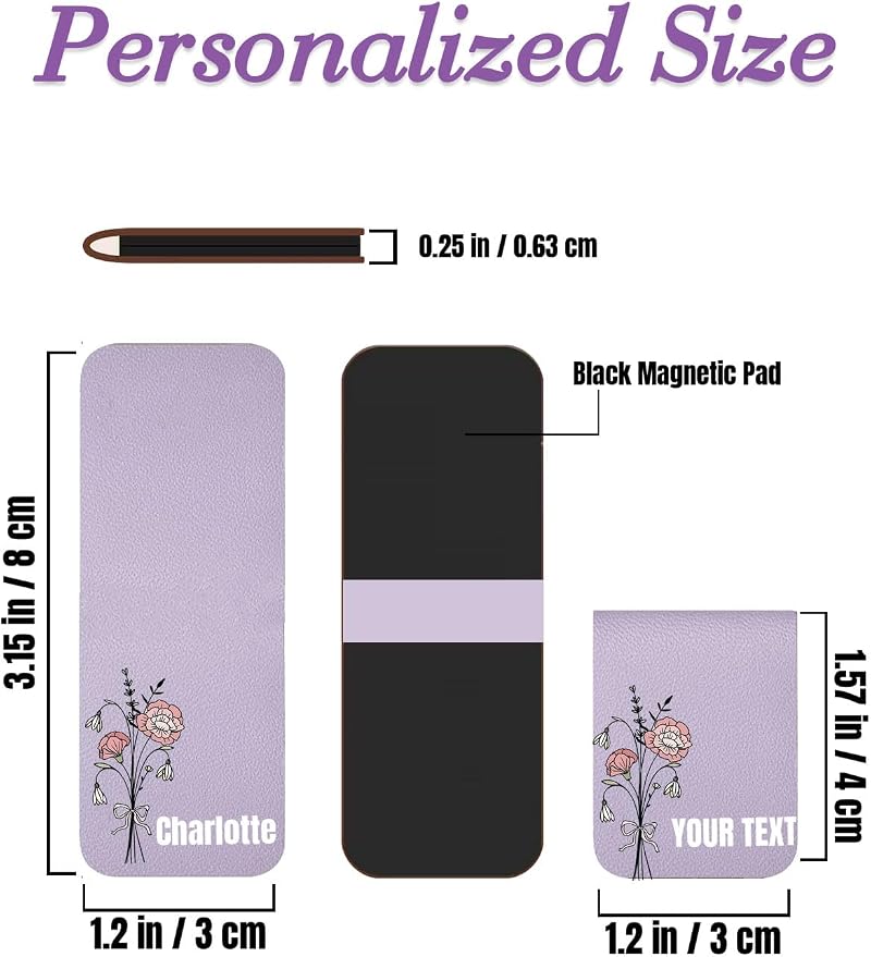 Personalized Magnetic Bookmark with Name, Custom Leather Bookmark for Readers, Customized Bookmark Gifts for Book Lovers, Birthday, Christmas, Women, Book Accessory (Monthly Flowers)
