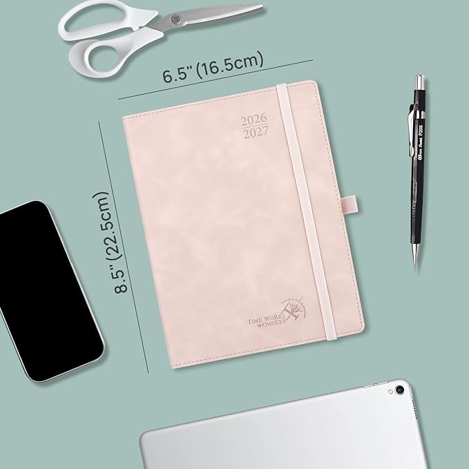POPRUN Weekly Planner 2026-2027 (Medium 6.5''x 8.5'') Academic Calendar (JUL.26 - JUN.27) Appointment Book with Monthly Tabs, Leather Soft Cover, Inner Pocket, 100 GSM - Green