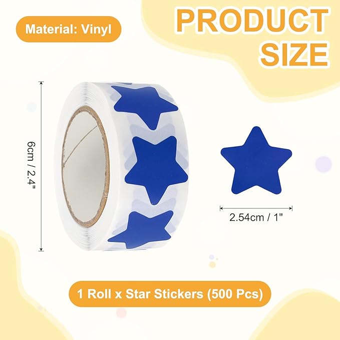 PATIKIL Star Stickers Roll 1", 500 Pcs Self-Adhesive Reward Stickers for Classroom Teacher Supplies and DIY Craft, Blue
