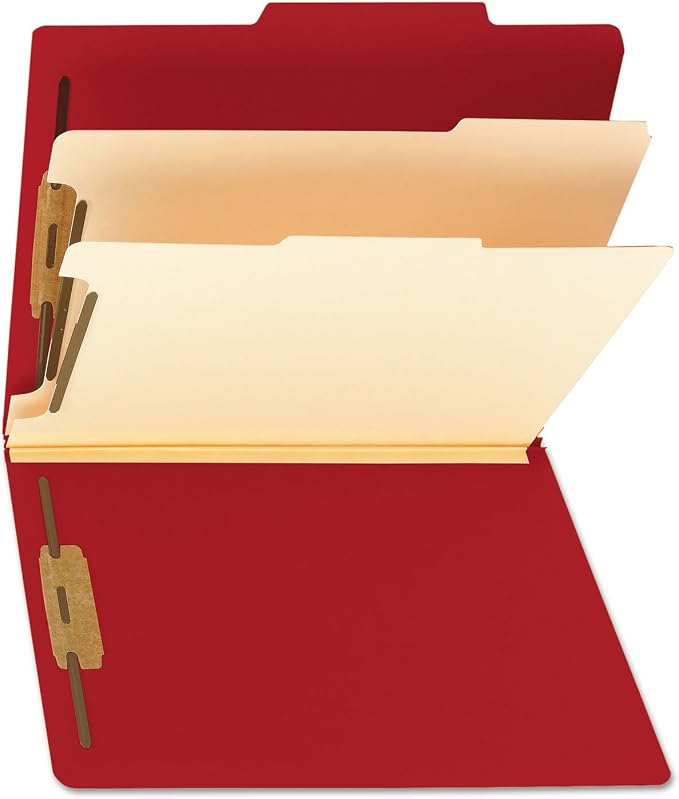Smead Classification Folder with Prongs, 2 Dividers, 2" Fasteners, Letter Size, for Documents Organization, Durable File Organizer for Home, School or Office, Red (14003)