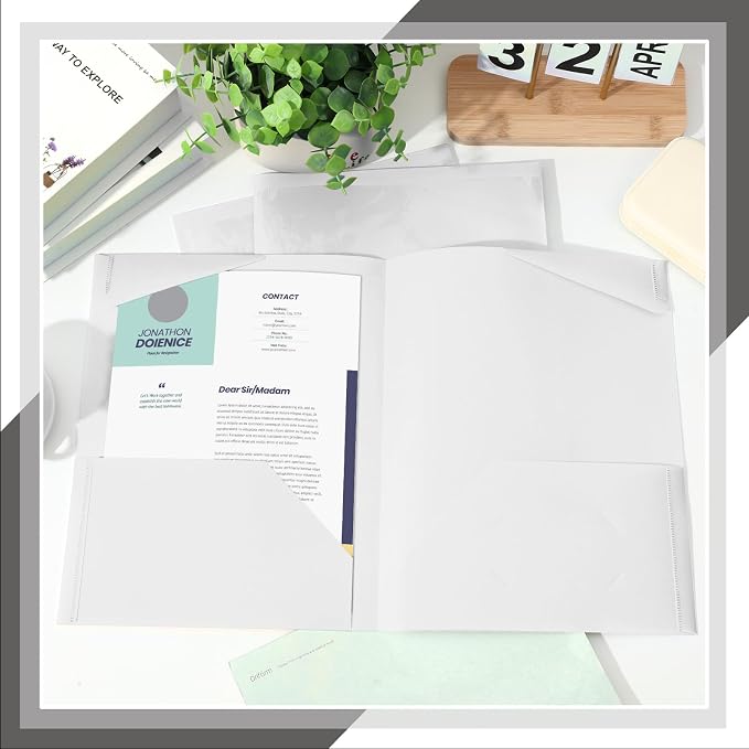 Henoyso 36 Pack White Plastic Folders with Clear Front Pockets Heavy Duty File Folders with 2 Pockets and Card Slot for Student Communication School Office Presentation Report