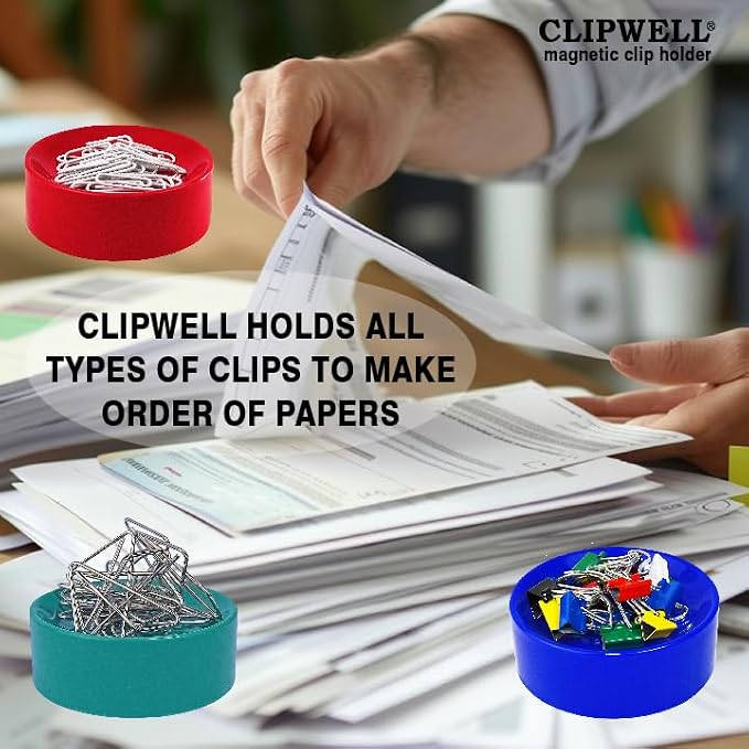 Clipwell Magnetic Paper Clip Holder - Easy Toss & Pick-Up - Holds Various Metal Parts - Powerful Sweep-Up Magnet - Ideal Locker Accessory & Home & Office Organizer - Yellow