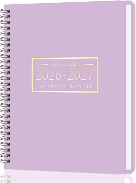 Monthly Planner 2026-2027, 2 year calendar 2026-2027 Calendar Book from Jan 2026 - Dec 2027 with Waterproof PVC Cover, 9'' x 11'', Organize Schedule for School, Office, Family,Purple