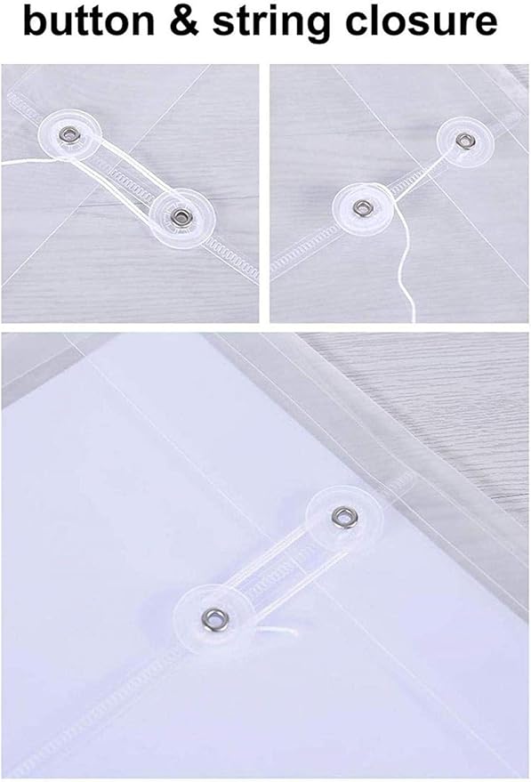 LaOficina Poly Clear Envelopes with Button String Snap Closure 1 Inch Gusset Top Opening Letter Size 5 Per Pack Assorted Color