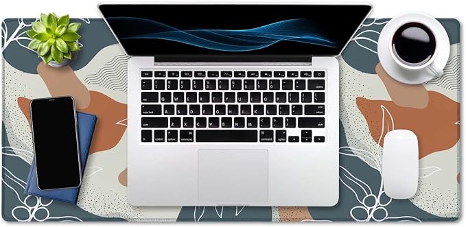 SSOIU Extended Gaming Mouse Pad (35.5x15.7 in), Large Stable Rubber Base Mousepad with Stitched Edges, Keyboard Mouse Mat Desk Pad for Work, Game, Office, Home - Abstract Flowers and Leave