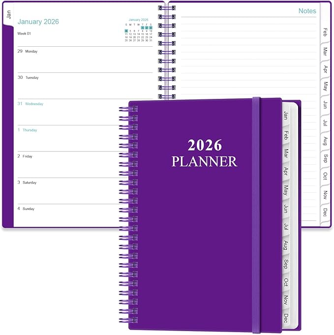 2026 Planner - Weekly & Monthly Planner from January 2026 - December 2026, Planner 2026 with Flexible Cover, Tabs, Inner Pocket, 6.4" x 8.5", Purple