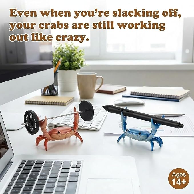 4Pcs Weightlifting Crab Pen Holder with Mini Barbells, Funny Desk Decor Organizer Accessories Set, Novelty Office Gifts for Coworkers Adults Men, Cute Stand for Pencils Makeup Brushes(Red+Blue)