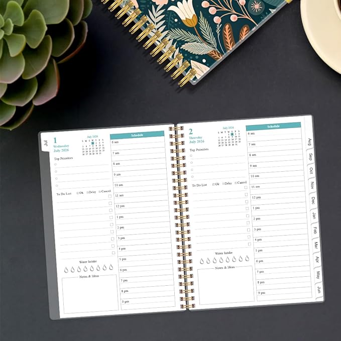 2026-2027 Daily & Monthly Planner - One Page Per Day, Daily Planner 2026-2027 from July 2026 to June 2027, Planner 26-27 with 12 Monthly Tabs, 6.4" x 8.5", Flower-B