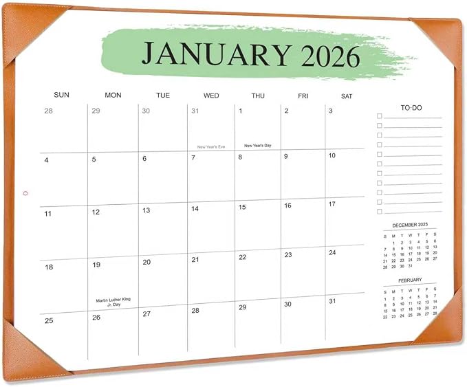 Desk Calendar 2026-2027 with Desktop Mat – 18-Month Desktop Calendar from Jan 2026 to Jun 2027, for Office, School & Home Use – Large Teacher Desk Calendar 22x17 (Brown)