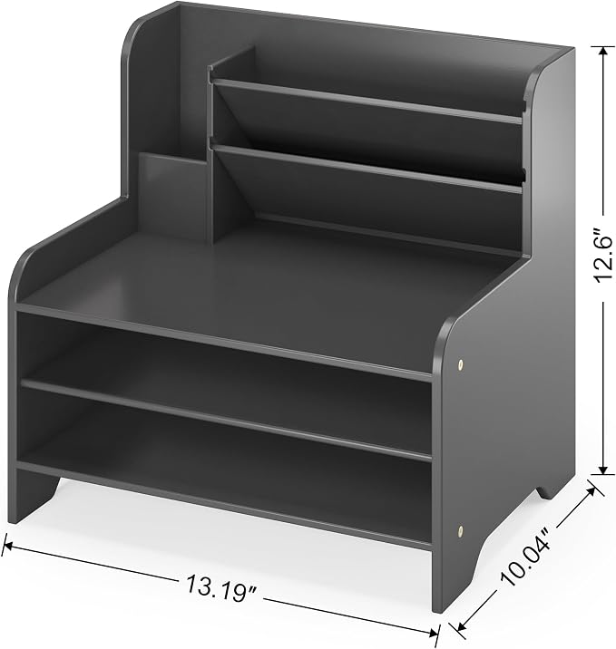 Desk File Organizer - 6-Tier Desktop Mail Letter Tray Paper Document Organizer with Pen Holder for Home Office Supplies, Office Desk Accessories & Workspace (Black)