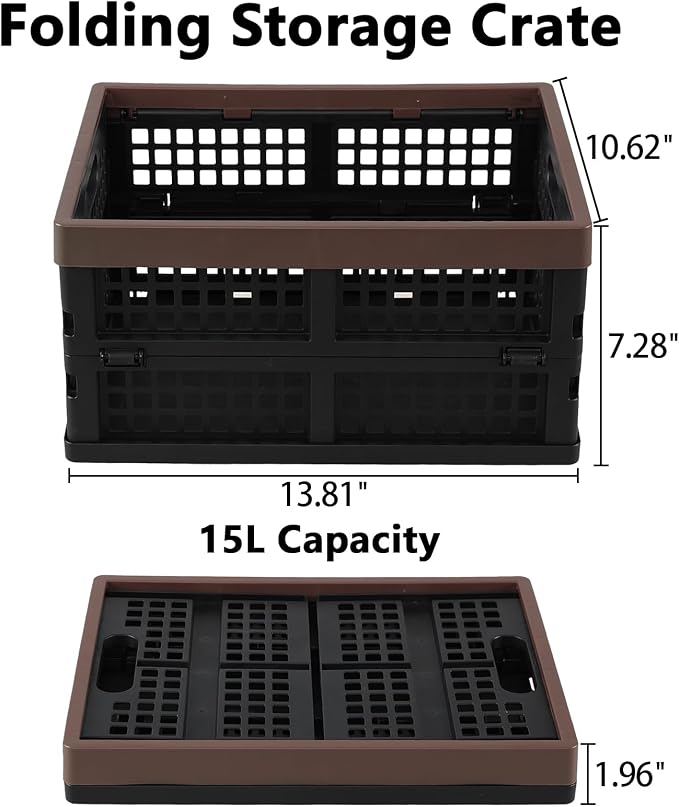 Set of 3 Plastic Collapsible Storage Crate, 15 L Stackable Folding Storage Crates with Handles, Foldable Shelf Storage Baskets