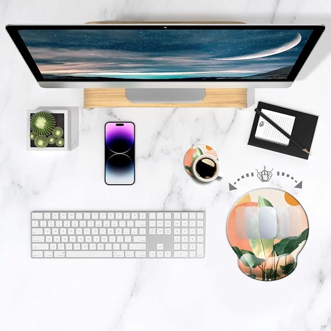 Ergonomic Mouse Pad with Wrist Support,Mouse Pad with Wrist Rest and Coaster Set,Office Supplies Non-Slip Mouse Pads for Desk, Non-Slip Comfortable,Tropical Plants