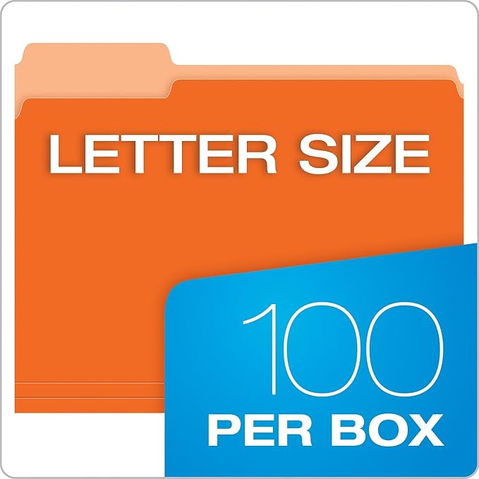 Pendaflex Interior File Folders, 1/3 Cut, Top Tab, Letter Size, Orange, 100 per Box (4210 1/3 ORA)