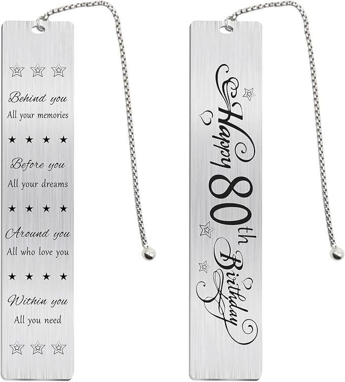 Jzxwan Happy 80th Birthday Gifts for Women Men, 80 Year Old Birthday Bookmark Gift for Male Female, 80 Bday Decorations