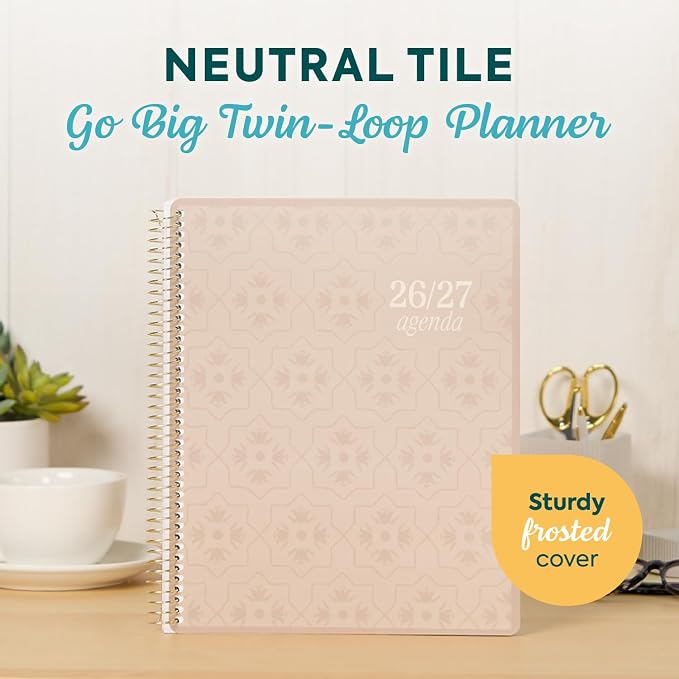 GO BIG Large-Print Planner April 2026–June 2027, 15-Month Twin-Loop-Bound Agenda Planner, Big Size, 8.5" x 11", Easy-to-Read Large Dashboard Layout, Neutral Tile Cover
