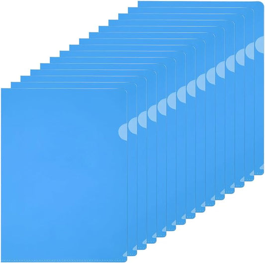 PATIKIL A5 Plastic Folders, 15 Pack Clear Folders L Type Project Pockets Paper Document Jacket Sleeves L Shaped Transparent for Documents Plastic Office File, 6.3x8.8in, Dark Blue