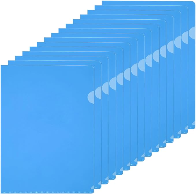 PATIKIL A4 Plastic Folders, 15 Pack Clear Folders L Type Project Pockets Paper Document Jacket Sleeves L Shaped Transparent for Documents Plastic Office File, 8.7x12.2in, Dark Blue