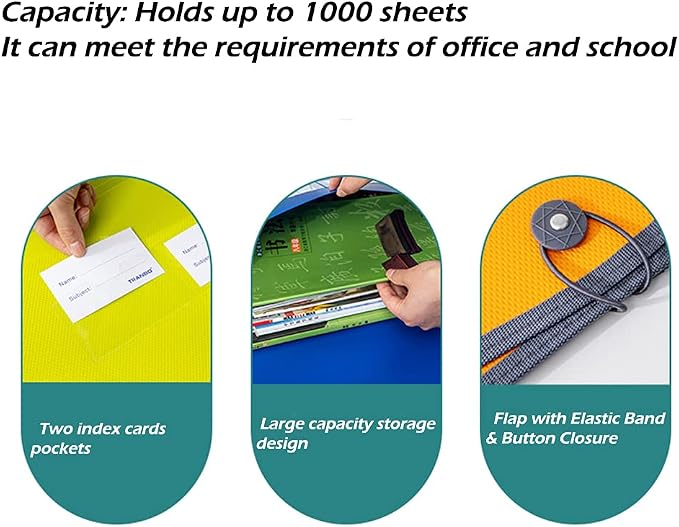 Premium Quality Plastic Expanding File Folder Document Organizer, 3.5" Expansion, A4 Letter Size for Home School Office Organization, 4 Pack