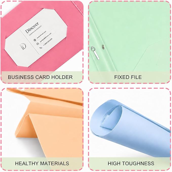 Plastic Pocket Folders with Prongs, Heavy Duty 2 Pocket Poly Folder Set, Bright Assorted Colors, Letter Size 8.5 x 11, Metal Fasteners, Business Card Slot (10, Morandi)
