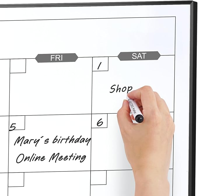 ARCOBIS Dry Erase Calendar for Wall, 36" x 24" Magnetic Monthly White Board Calendar Dry Erase, Hanging Whiteboard Planner for School, Home, Office, Black Frame
