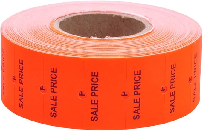 Fluorescent Red with Black "Sale Price" Labels with No Tamper Proof Slits to fit Towa® GS Series/Halmark/Century Price Guns 16 Pack (Free Ink roll Included)