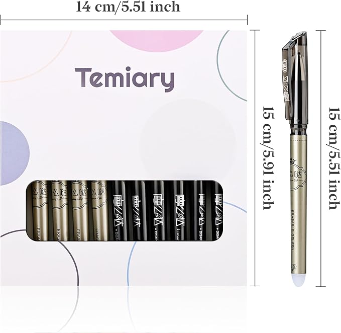 Temiary 12 Pcs Erasable Gel Pens, 0.5 mm Fine Point Heat Erasable Gel Ink Pen, Quick Dry for Writing, Journaling, and Crossword Puzzles, Smooth Writing for School Office Supplies (Black)