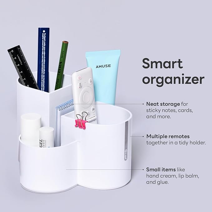 Aesthetic Desk Organizer [Arctic White] - Multi-Compartment Pen Holder & Remote Control Caddy, Modern Vanity Makeup Brush Organizer, Premium Stationery Storage (Made In Korea)