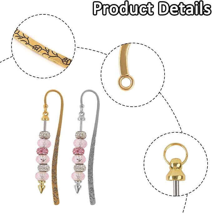 24 Pcs Beadable Bookmarks Metal Hook Bookmark Hairpin Beadable Keychains Bars Beaded Keychain Making Kit for Book Lovers Office Supplies 3 Colors
