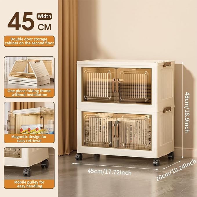 Thick Foldable Storage Bins with Wheels, Closet Organizers with Lid, Multi-Layer Stackable Organizer for Living Room, Bedroom, Kitchen, Office, Dorm