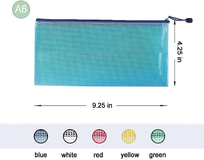 10 Pcs Mesh Zipper Pouch Document Bag, A6 Zip File Folders, Waterproof Plastic Documents Organizer Bags, for School Office Supplies Puzzles & Games Organizing Travel Storage(9.2 x 4.2 Inches 5 Colors)