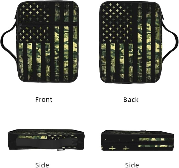 Camo American Flag Religious Christianity Cross Bible Cover Case Carrying Book Protector Case Bible Study Supplies Accessories Holder Case Christian Gift for Women Men