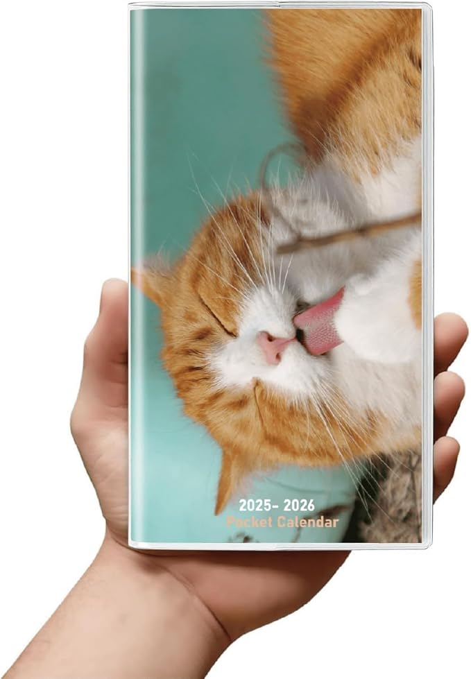 Pocket Calendar 2025-2026 Planner, Daily Weekly Monthly Planner Jan 2025 to Dec 2026 (3.7" x 6.7") Page Size, Daily Planner 2025 for Purse - Cute Cat